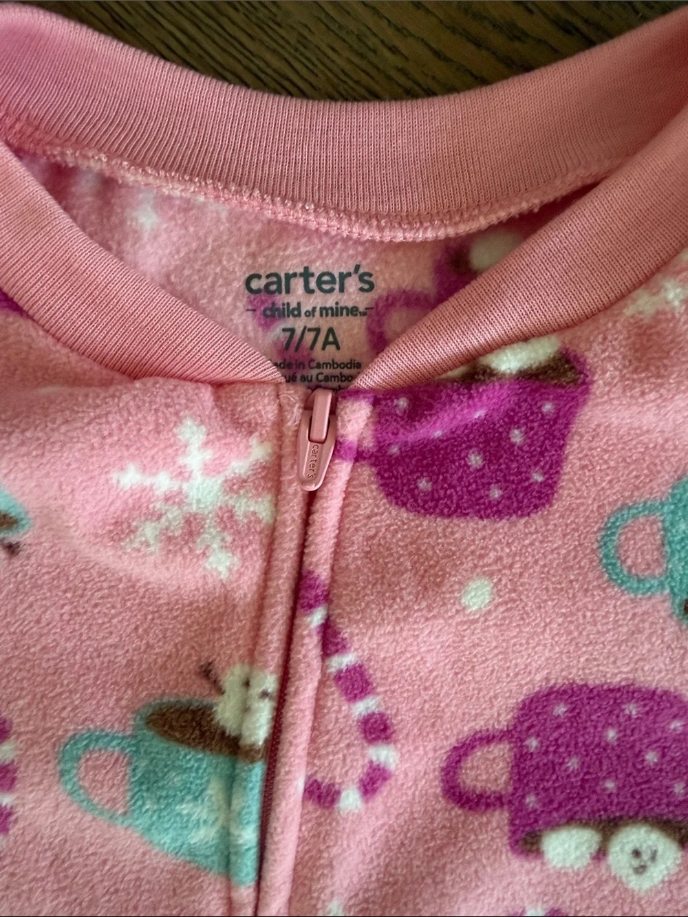 Kids Pink Holiday Mug Print One-Piece Pajamas